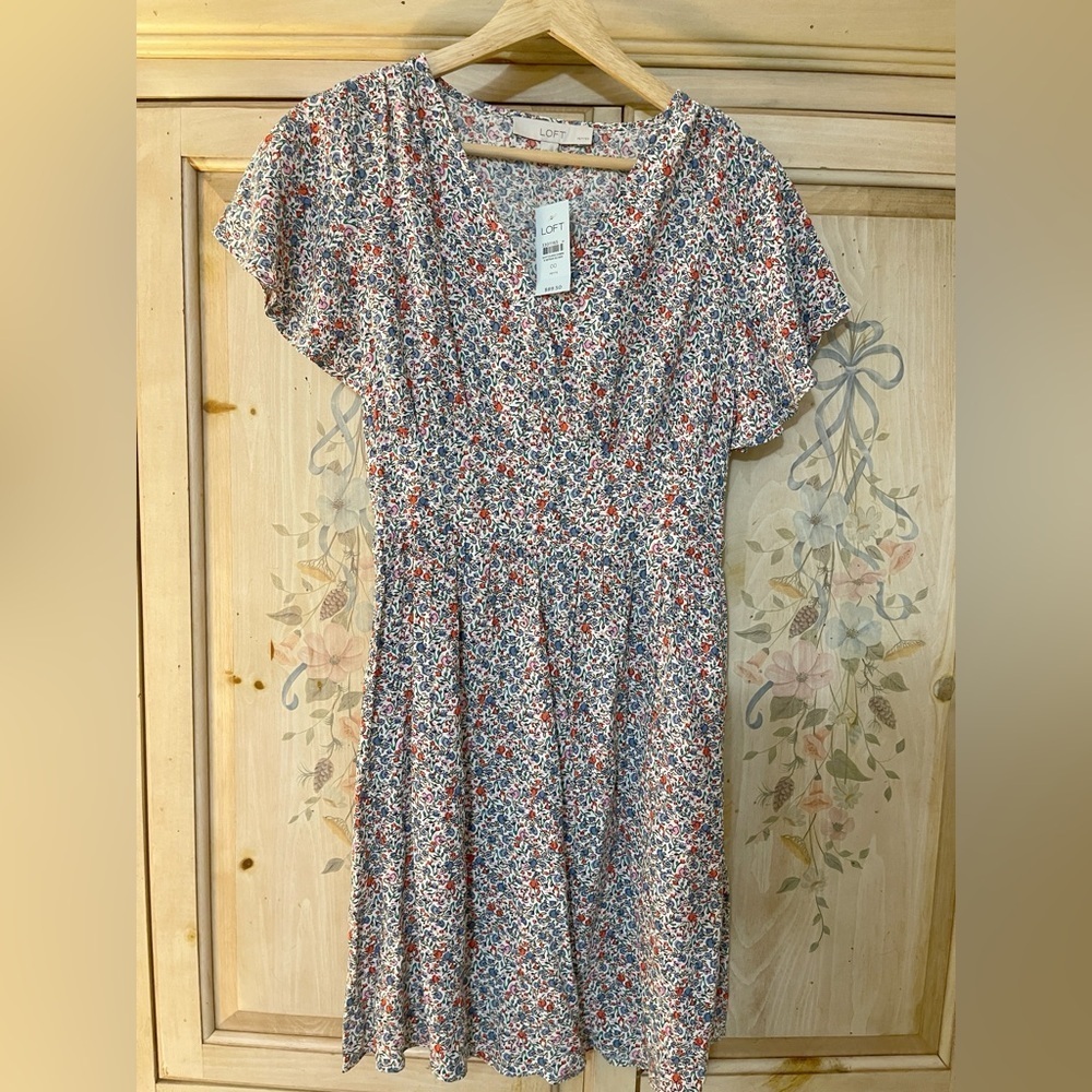 LOFT Petite Floral Smocked Waist Dress – Size 00P (NWT) - Picture 1 of 6